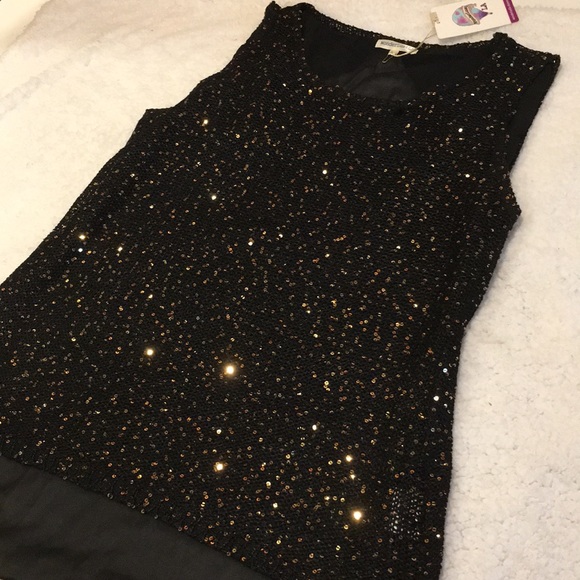 Lynemma Sweaters - Black Gold Sequin Sleeveless Sweater Tamk Sheer